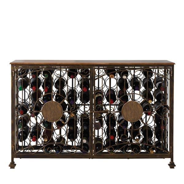 Antiqued Steel 84-Bottle Wine Rack Console X28239