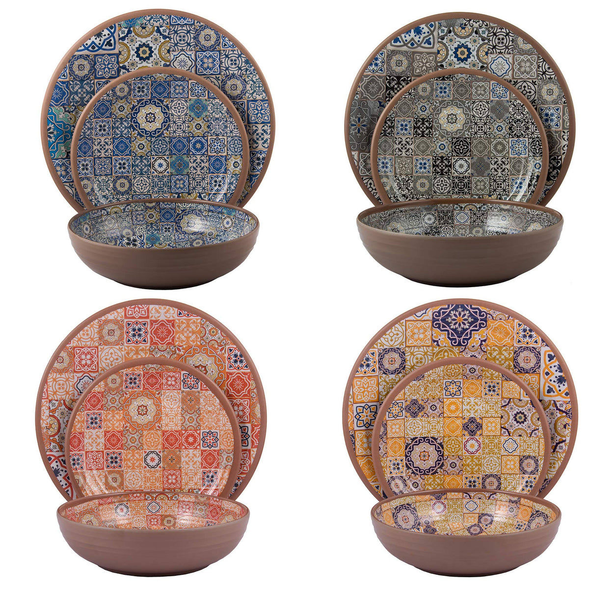Melange Dinnerware Sets - Moroccan Tiles 36-Piece Melamine Dinnerware Set Color: Multicolor