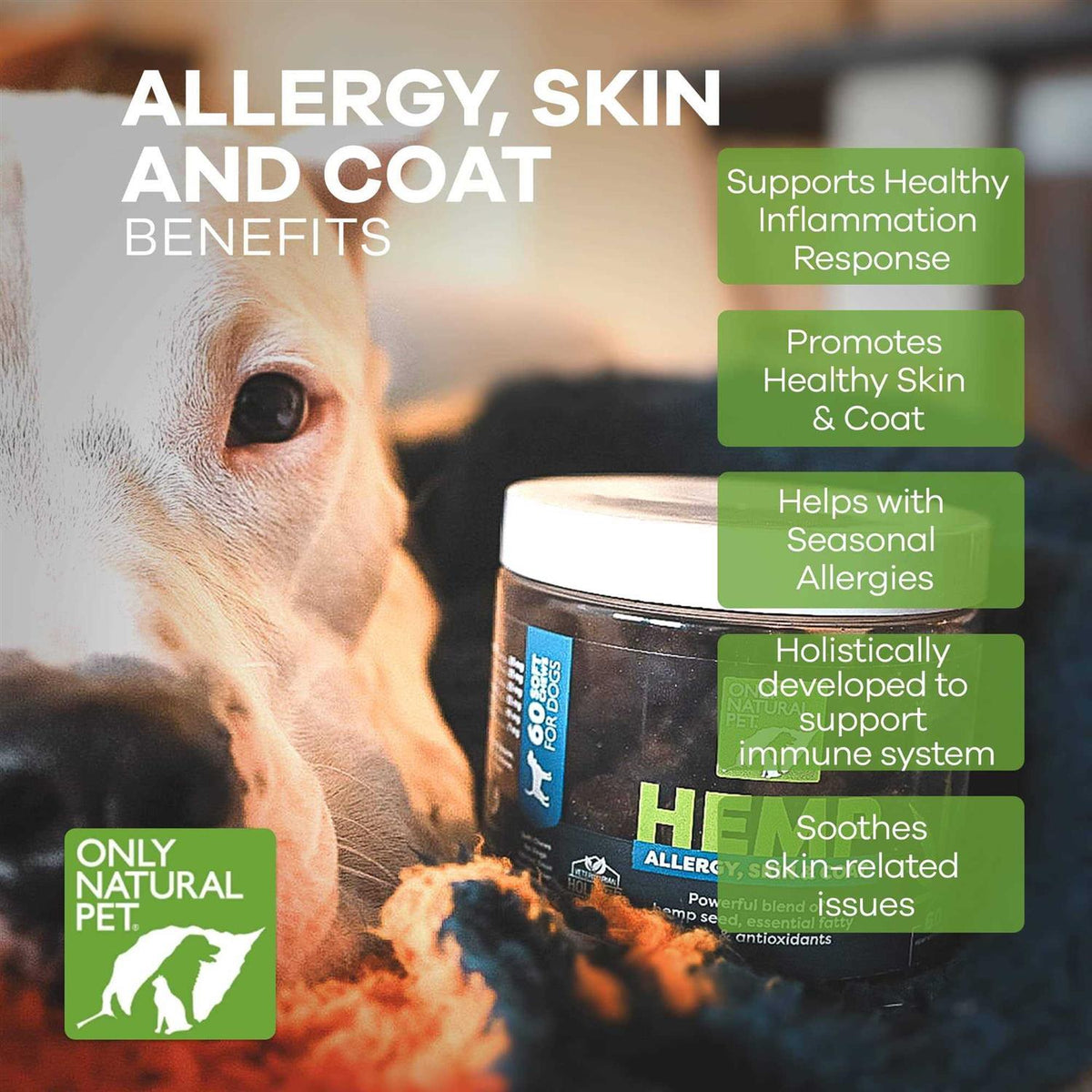Allergy Skin & Coat Hemp Soft Chews for Pets U1128