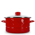 Golden Rabbit Solid Red 6 qt. Enamelware Stock Pot with Glass Lid