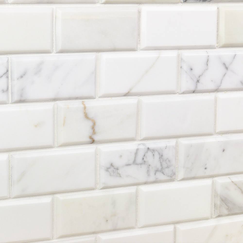 Beveled Marble Mosaic Tile White/Gray M5954