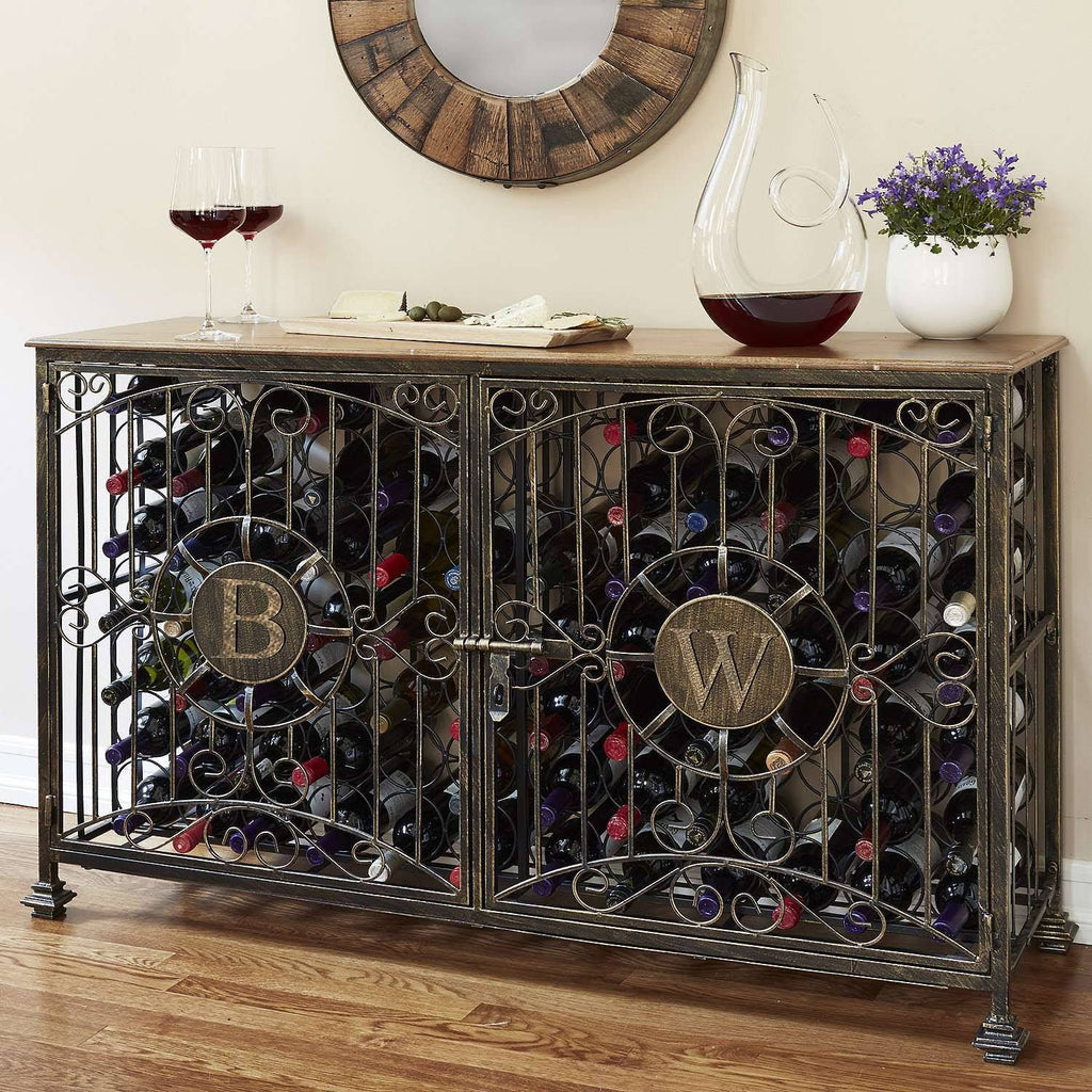 Wine Enthusiast 84- Bottle Antiqued Steel Wine Jail Console