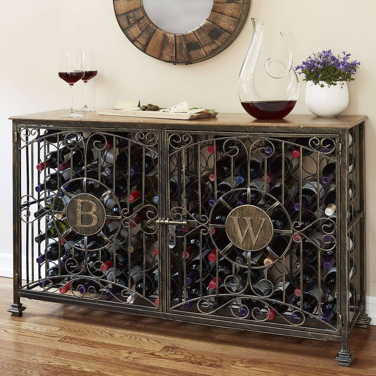 Wine Enthusiast 84- Bottle Antiqued Steel Wine Jail Console
