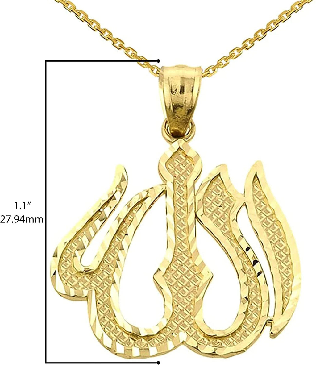 14K Yellow Gold Allah Arabic Script Pendant Necklace - 18" V30343