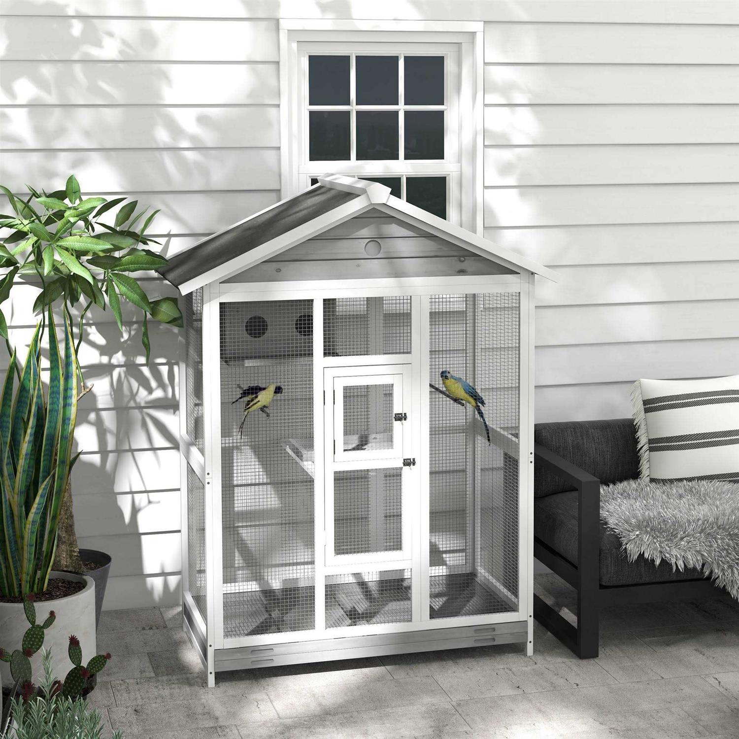 Wooden Bird Cage Aviary with 4 Perches, Nest and Slide-Out Tray Q18541