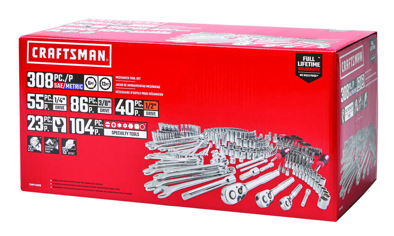 1/4, 3/8 and 1/2 in. Drive Metric and SAE 6 and 12 Point Mechanic's Tool Set 308 pc. I9279