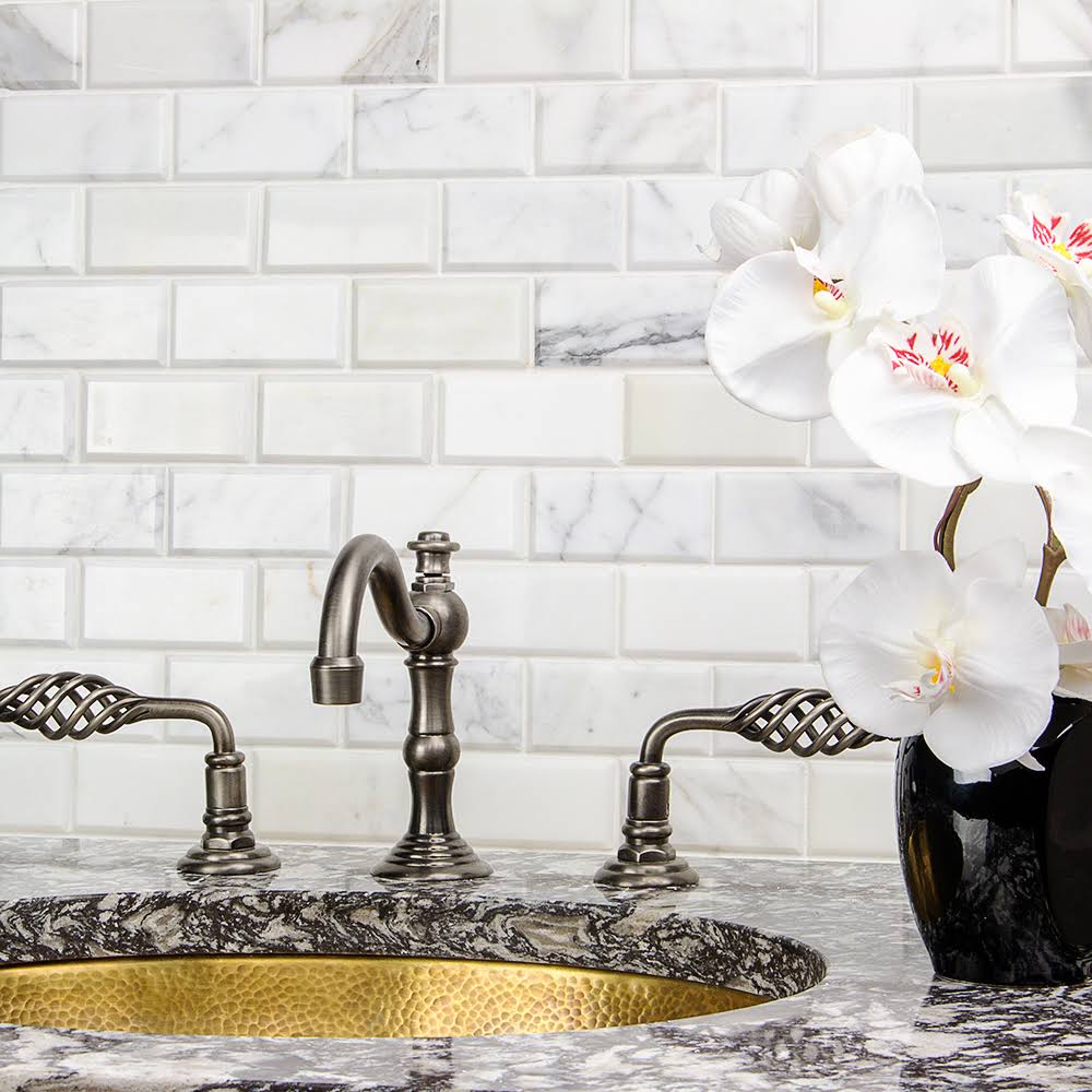 Beveled Marble Mosaic Tile White/Gray M5954