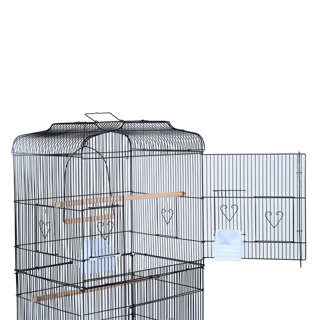 Metal Indoor Bird Cage with Rolling Stand and Storage Basket P654