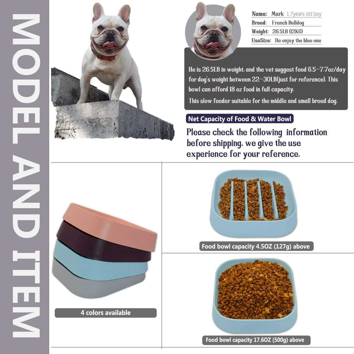Slow Feeding Dog Bowl for French Bulldog with Striped Pattern I57947