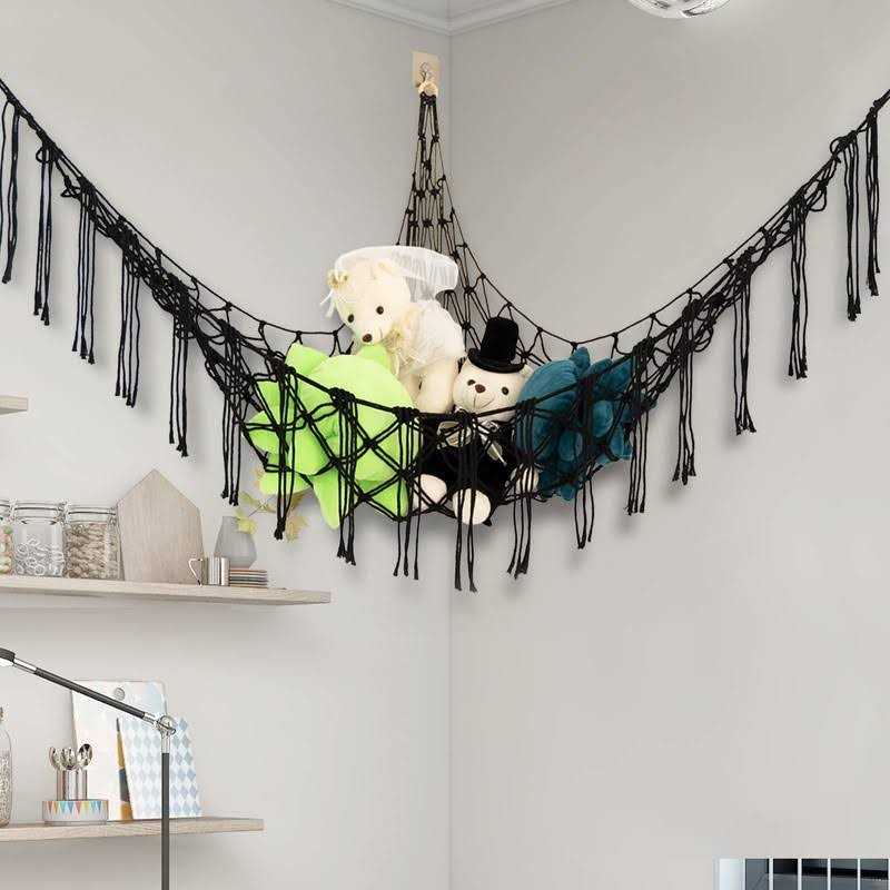 Boho Stuffed Animal Storage Hammock, 55 Inch Mesh Hanging Net Holder W60660