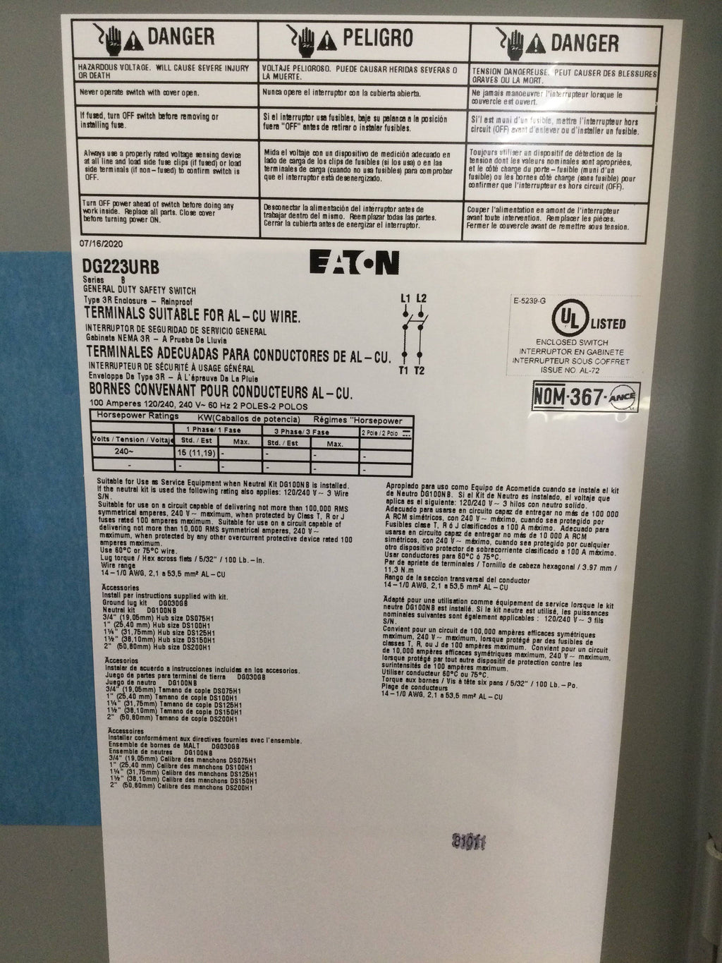 General Duty Non-Fusible Safety Switch V762