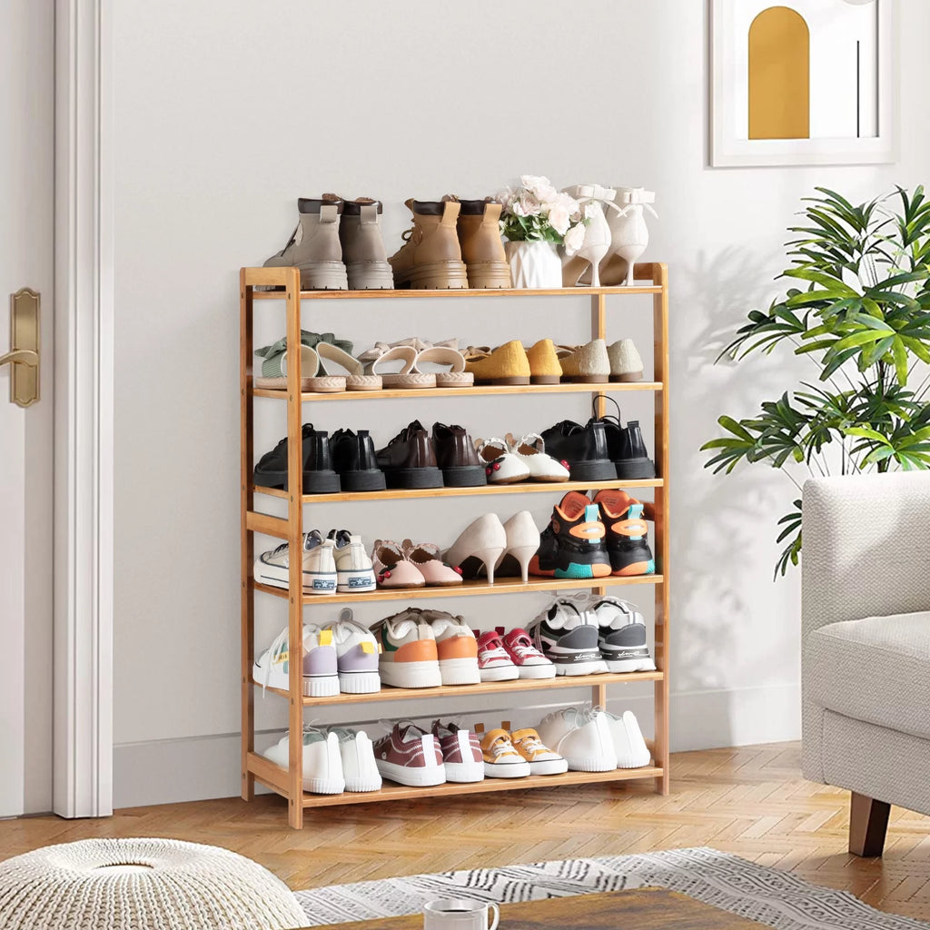Bamboo Wood Shoe Rack 6-Tier Storage Organizer for Entryway Bedroom C5379