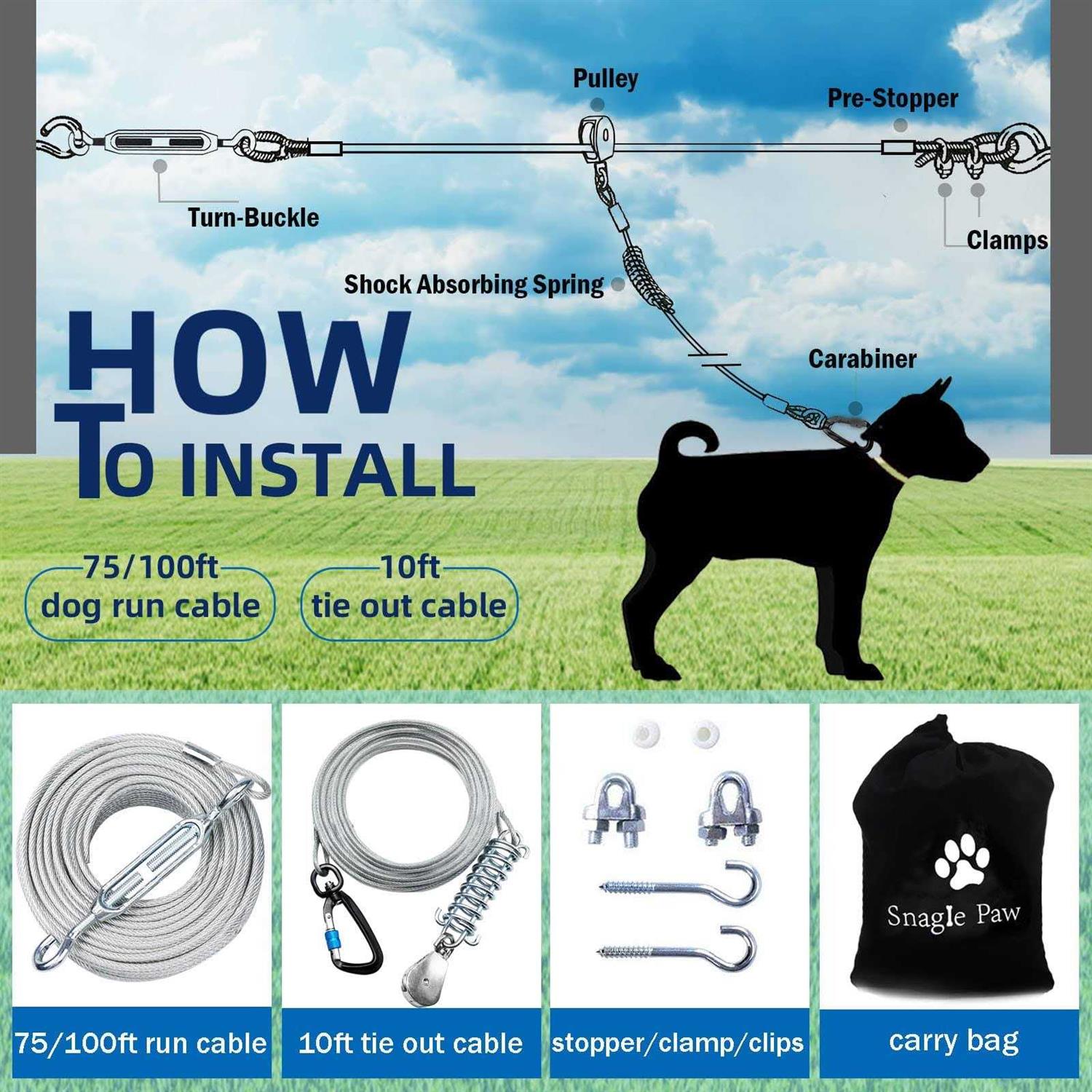 Dog Tie Out Runner for Yard with 10ft Pulley Line for Large Dogs N884134