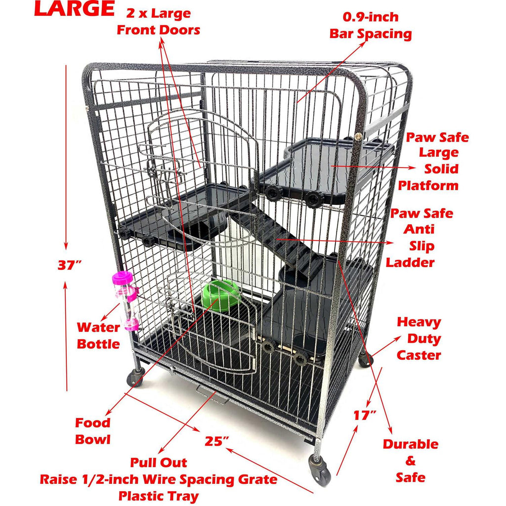 37 inch Large 4-Solid Tiers Metal Guinea Pig Cage with Safe Platforms and Ladders Q7933
