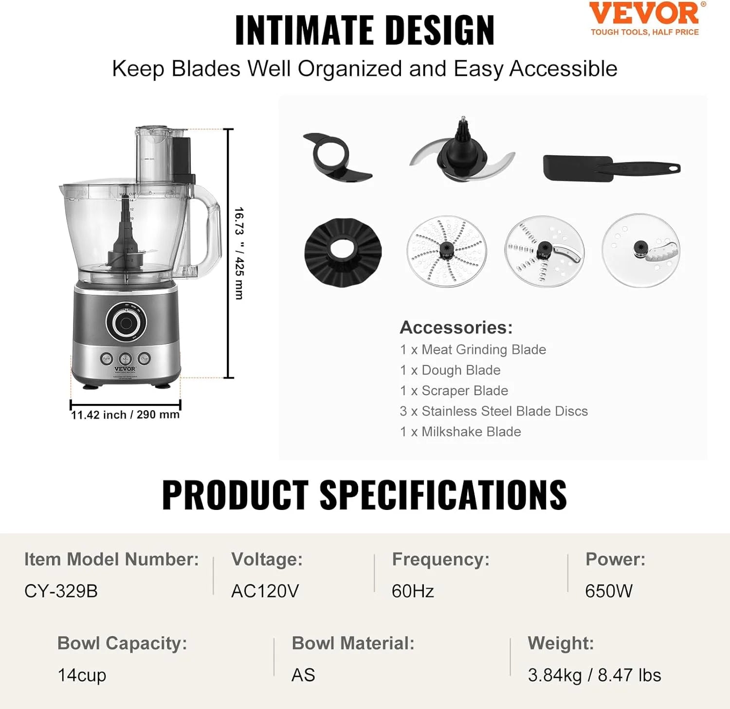 14-Cup Vegetable Chopper, 2-Speed Electric Food Processor J10620