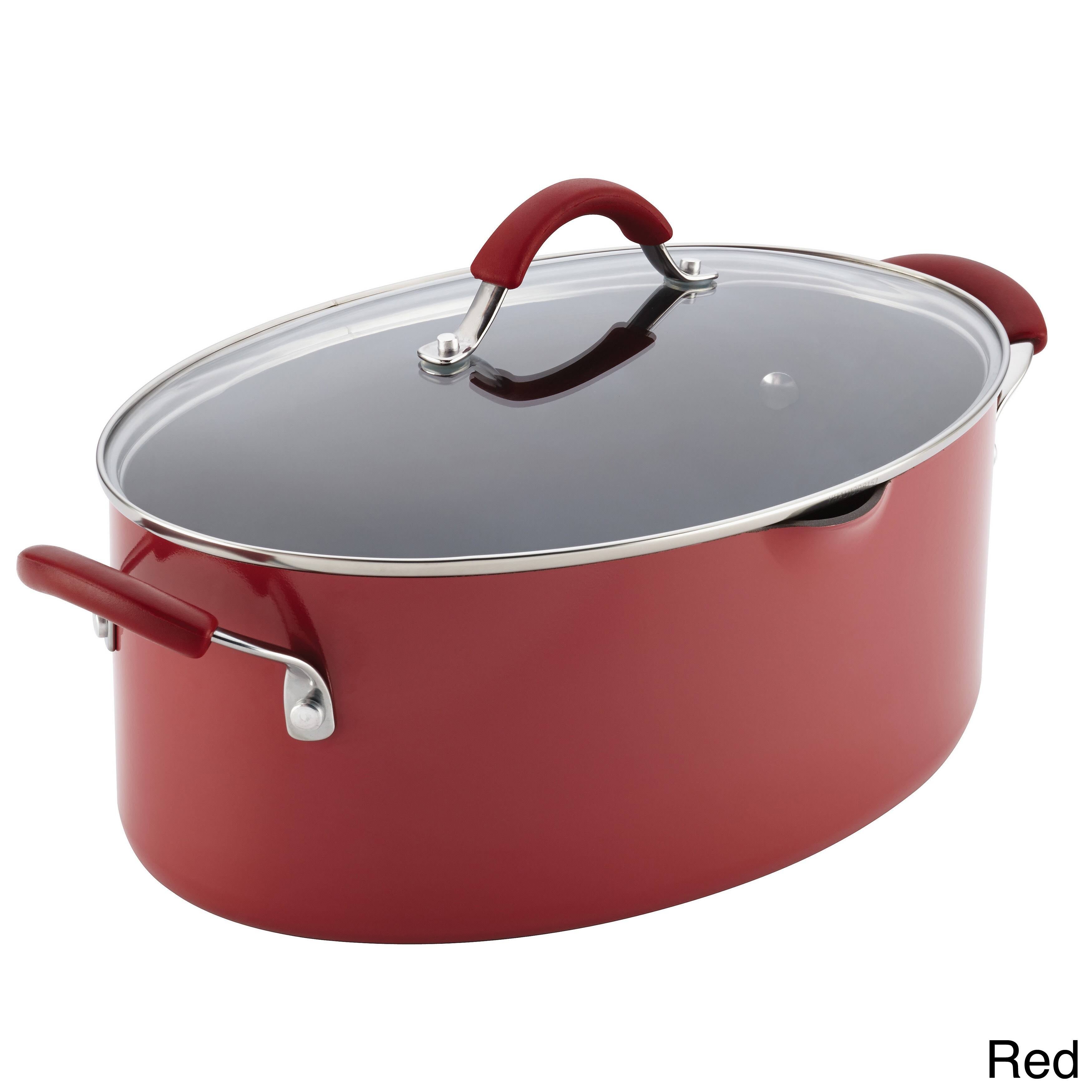 Hard Enamel Nonstick 8-Quart Covered Oval Pasta Pot with Pour Spout J7426