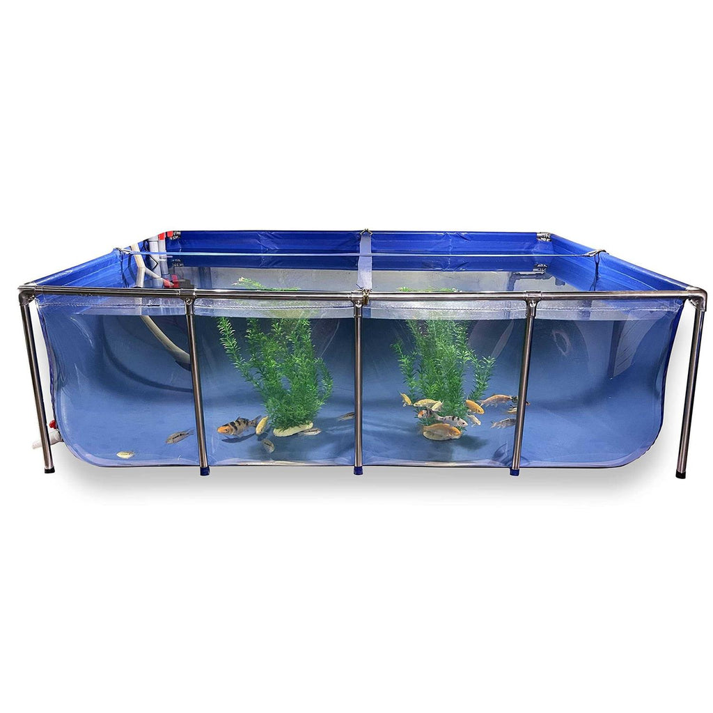 PVC Canvas Fish Pond with Steel Frame,Foldable Water Storage Tank,Aquarium Pool Pond with Transparent Viewing Panel and Drain Valve Used for Display - Pet Supplies online store