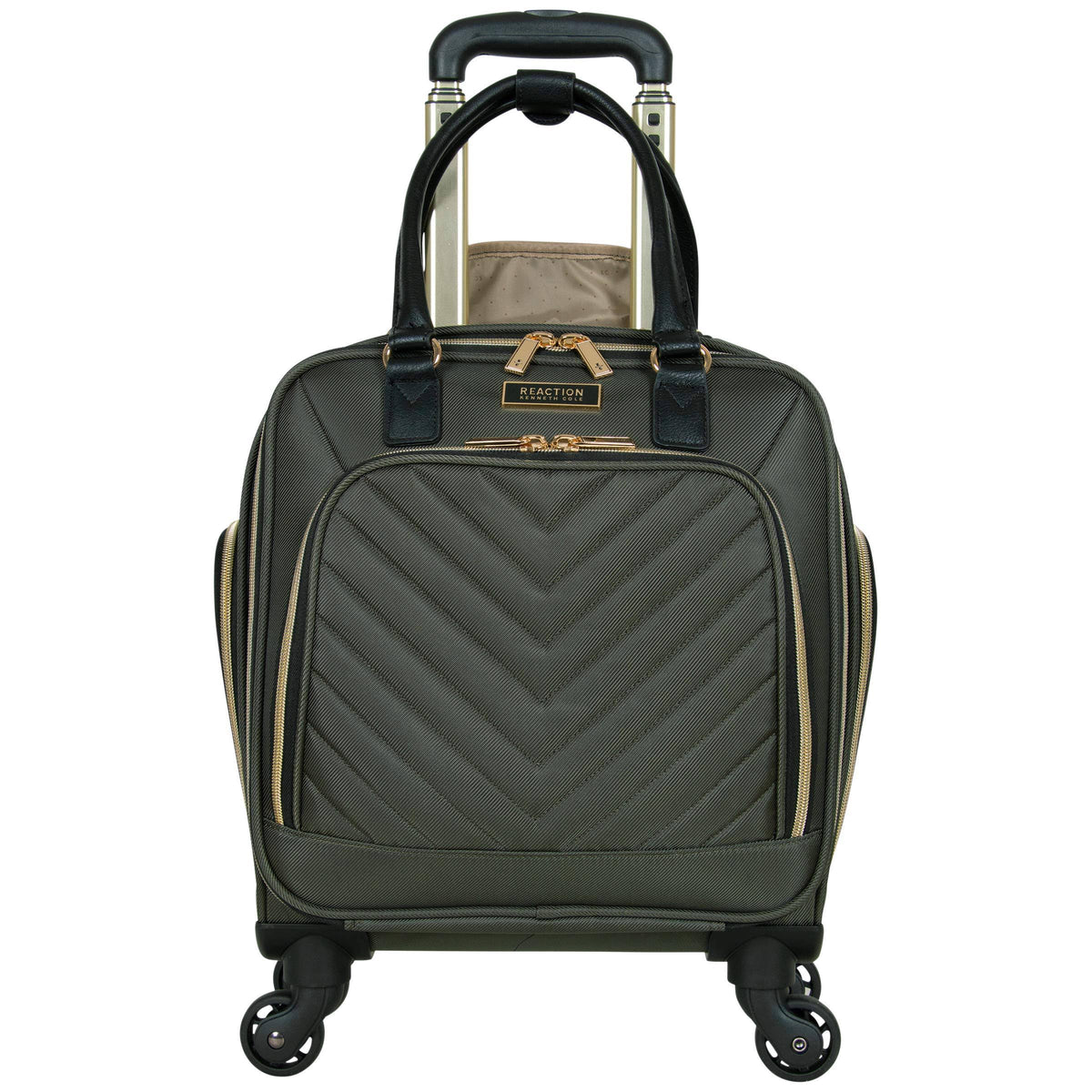 Kenneth Cole Reaction Chelsea 17x22 Chevron Quilted 4-Wheel Spinner Underseater 14.1x22 Laptop Carry-On Suitcase - Olive