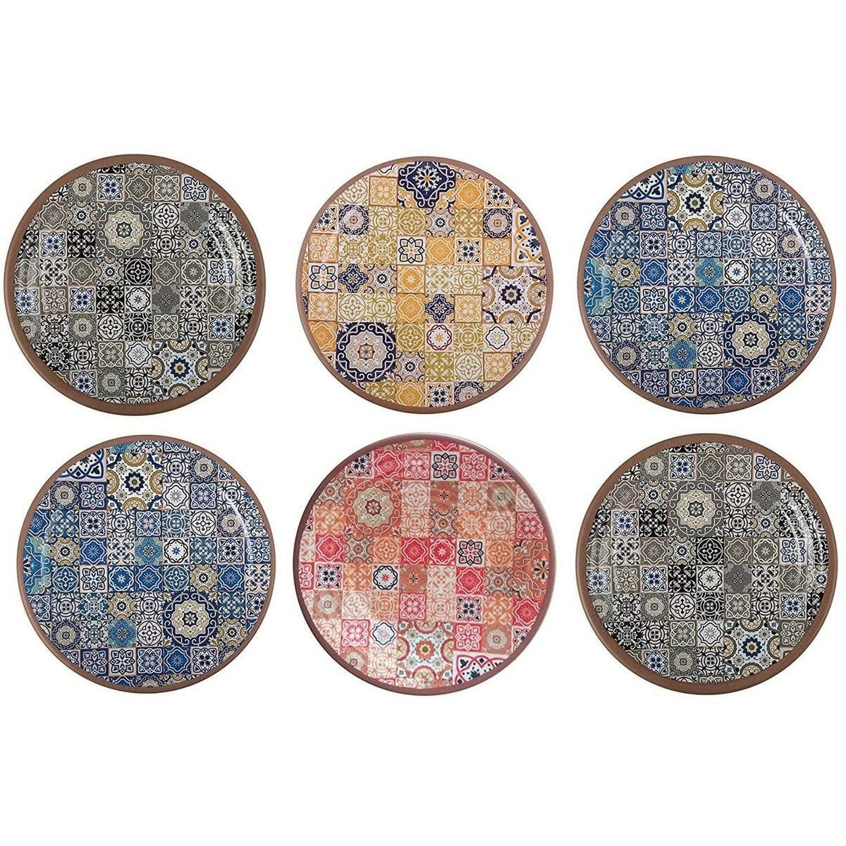 Melange 36-Piece Melamine Salad Plate Set (moroccan Tiles)|Shatter-Proof and Chip-Resistant Melamine Salad Plates| Multicolor