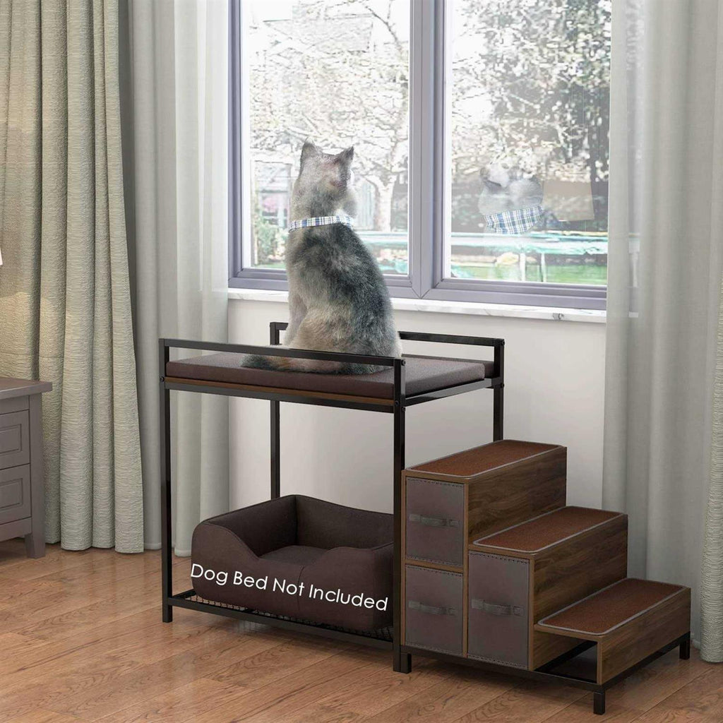 Gdlf Bunk Beds Window Perch for Dogs Bedside Lounge Elevated Dog Bed Multi-Level Platform with Foam Upholstery, Non-Slip Pad and Storage - Pet Supplies online store