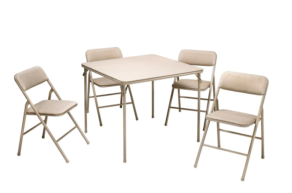 Minority 5-Piece Folding Dining Set with Card Table and 4 Fabric Padded Chairs  Tan