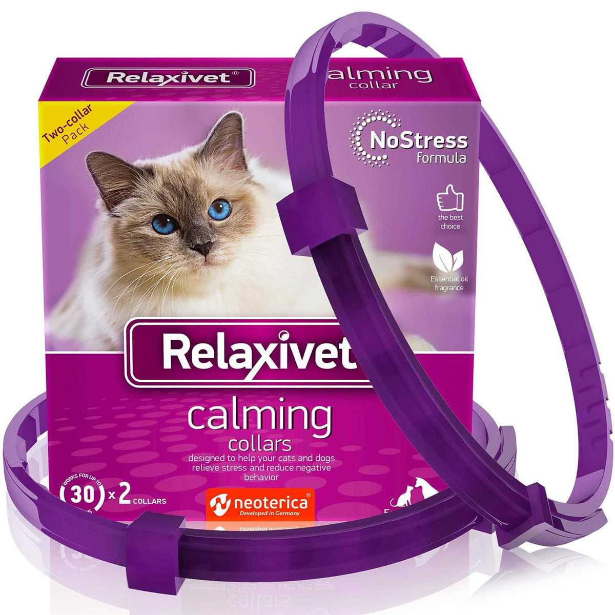 Relaxivet Cat Calming Collar &amp; Pet Anti Anxiety Products Feline Calm Pheromones Collars &amp; Cats Stress Relief - Pet Supplies online store