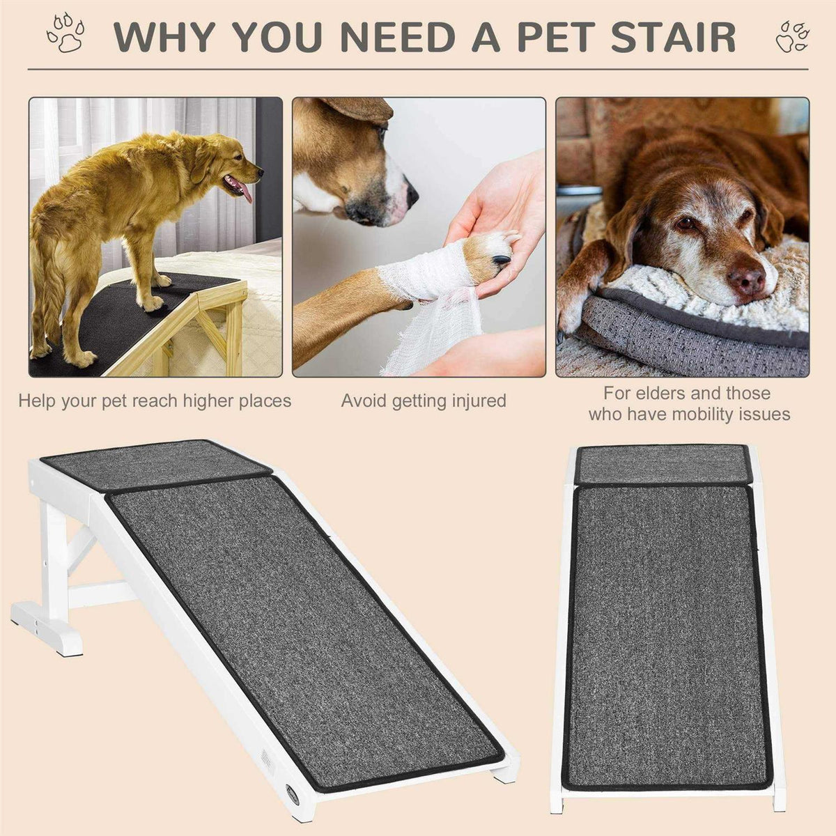 Dog Bed Ramp with Non-Slip Carpet and Top Platform Z730619