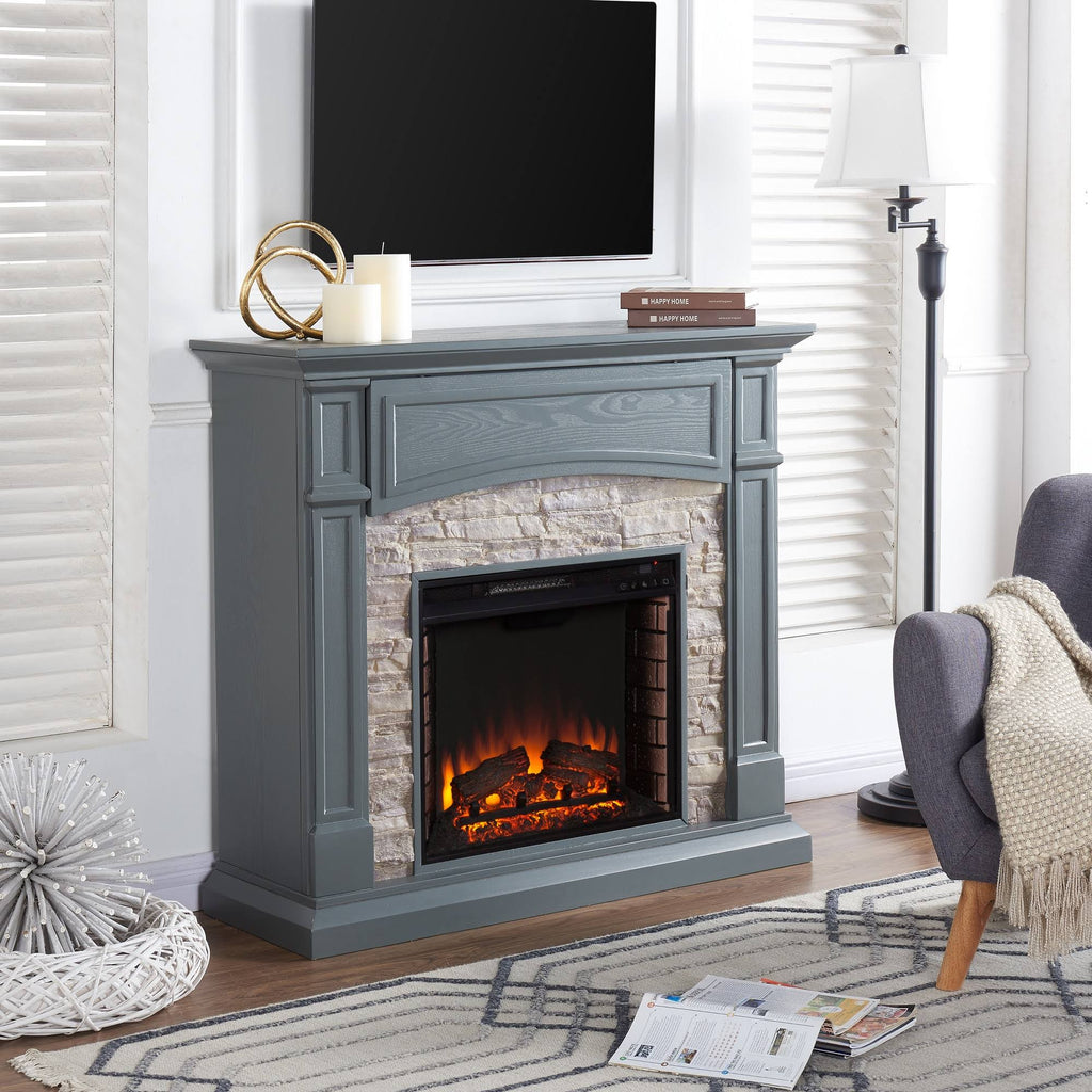Electric Media Fireplace Gray with Weathered Stone X5503
