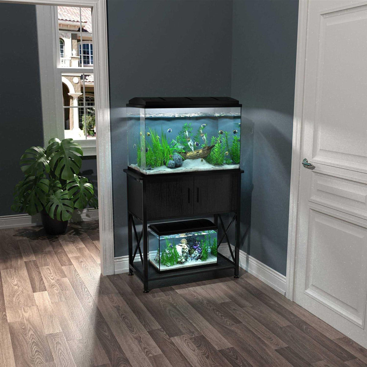 Fish Tank Stand Metal Aquarium Stand for 20 Gallon Long with Storage C373