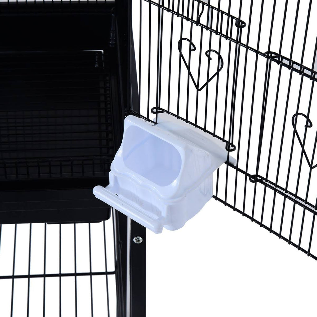 Metal Indoor Bird Cage with Rolling Stand and Storage Basket P654