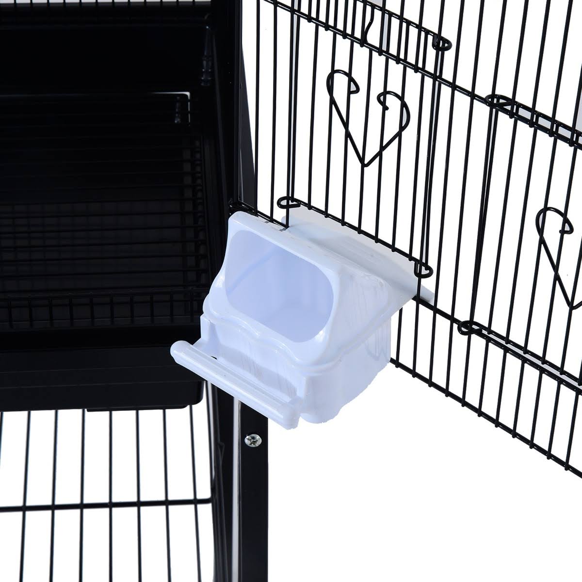 Metal Indoor Bird Cage with Rolling Stand and Storage Basket P654