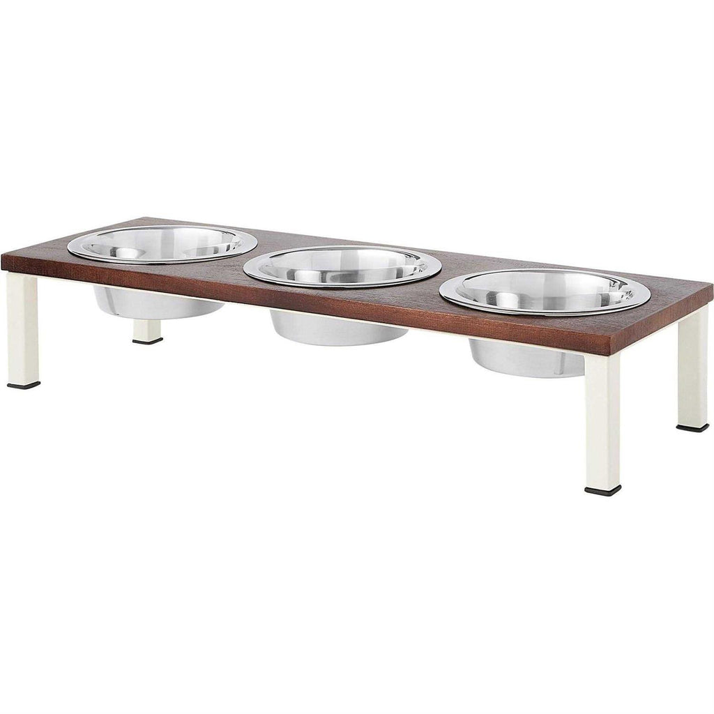 Frisco Dark Wooden Triple Elevated Stainless Steel Dog &amp; Cat Bowl - Pet Supplies online store