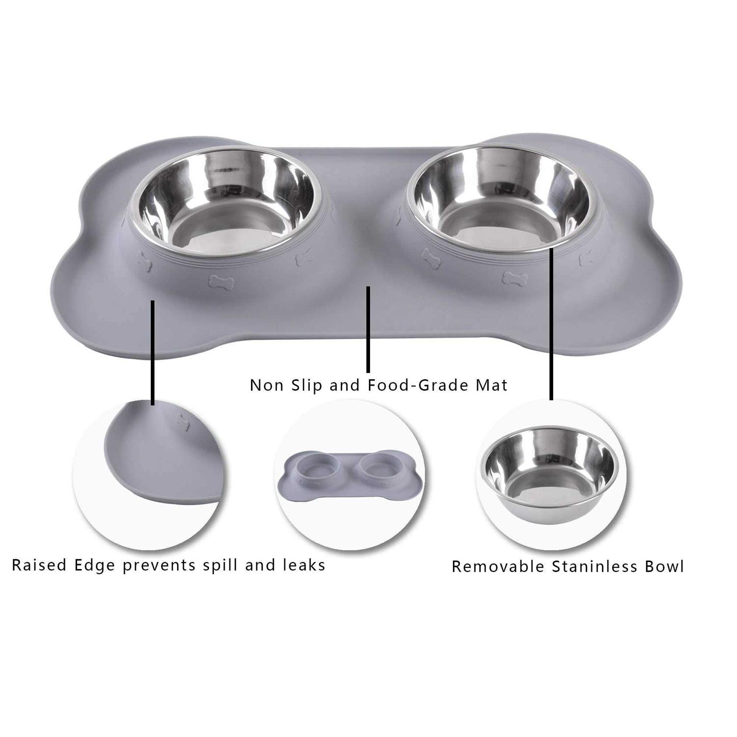 Stainless Steel Dog Bowls with Non-Skid Silicone Mat and Food Scoop S875610