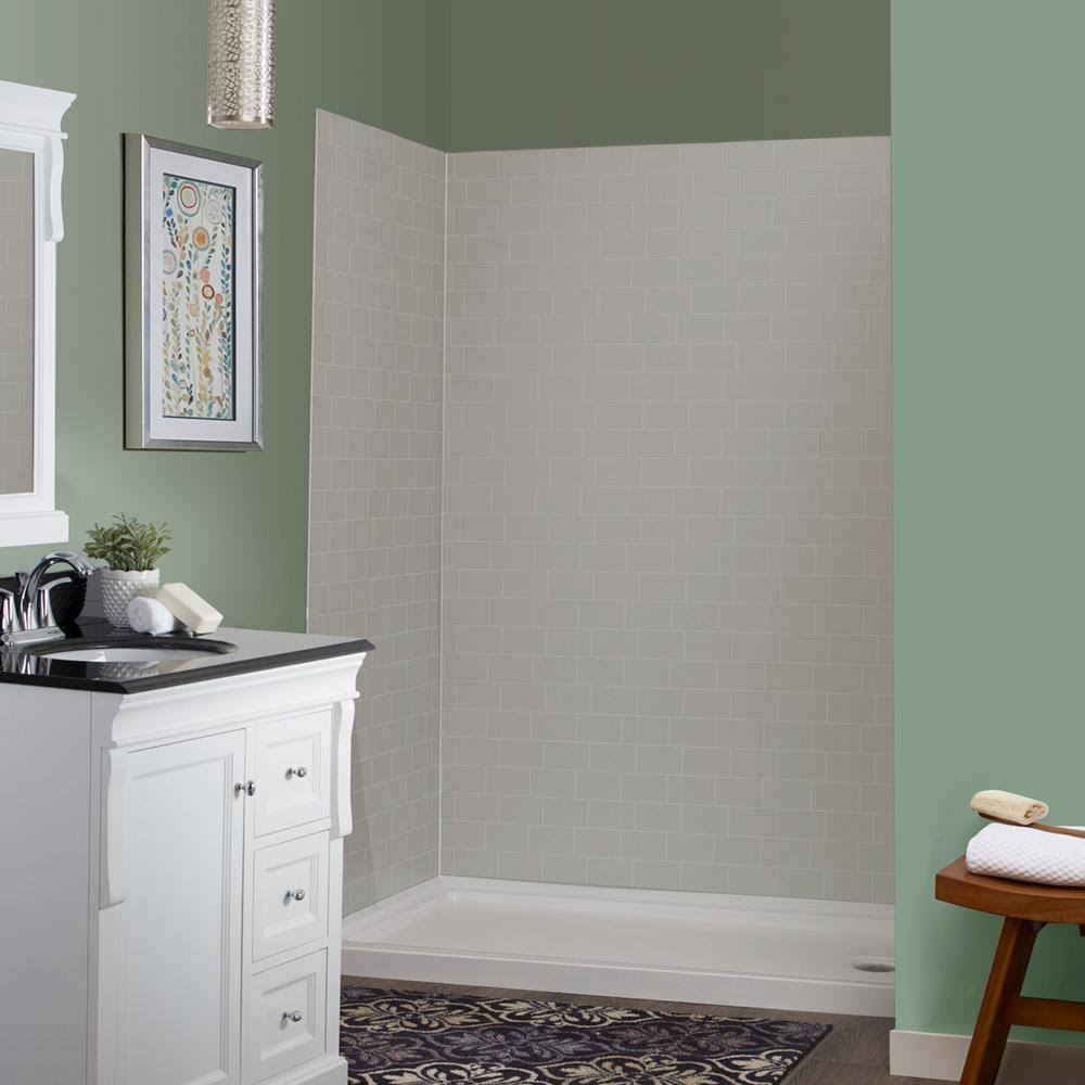 Foremost Jetcoat 32 in. x 60 in. x 78 in. 5-Piece Shower Kit in Grey Mosaic with Left Drain Base in White