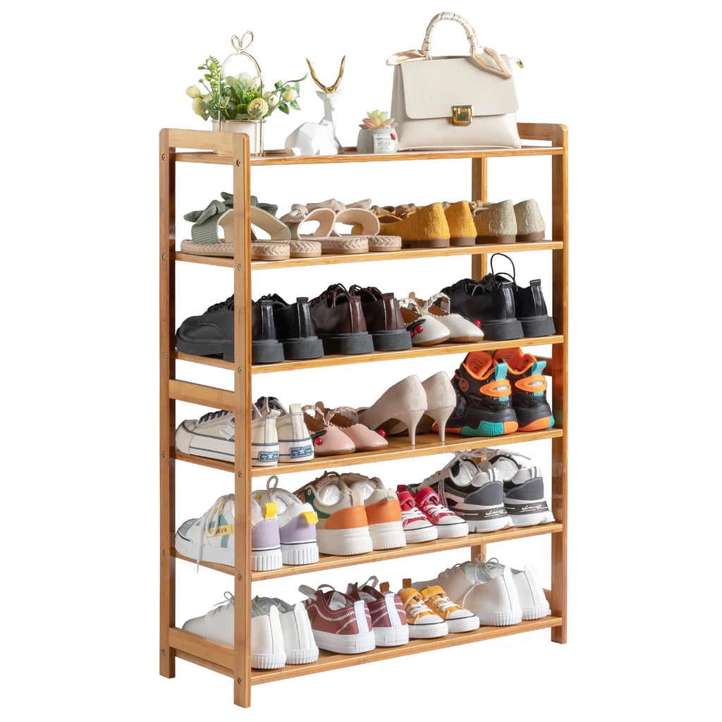 Bamboo Wood Shoe Rack 6-Tier Storage Organizer for Entryway Bedroom C5379