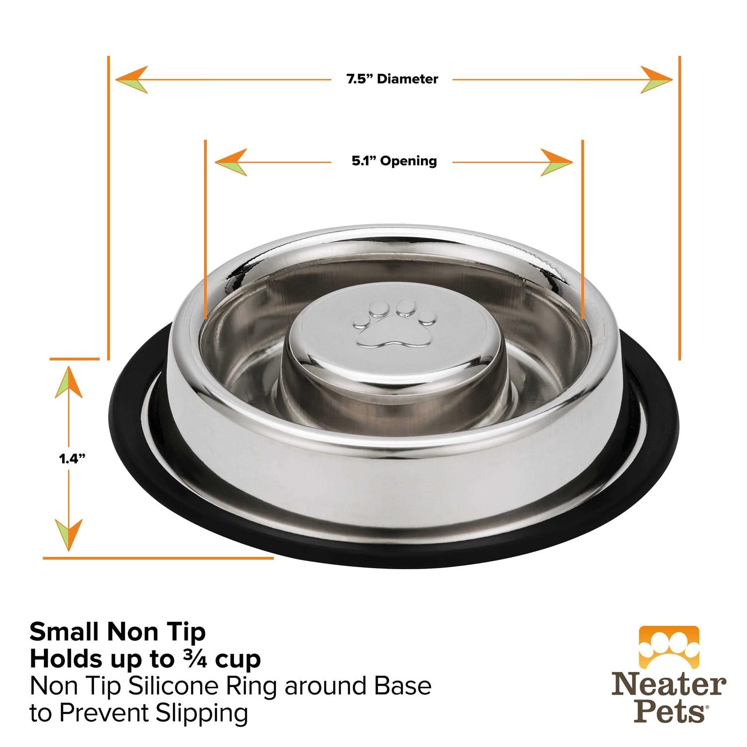 Stainless Steel Slow Feed Bowl Non-Tip Non-Skid O8305