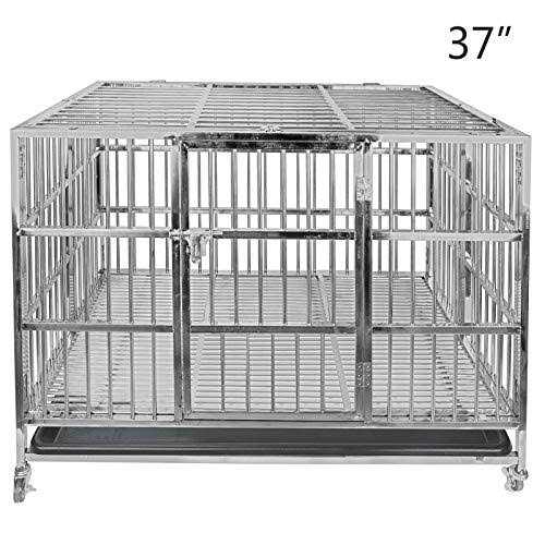 Heavy Duty Stainless Steel Dog Cage Kennel Crate with Double Doors for Large Dogs Y6826