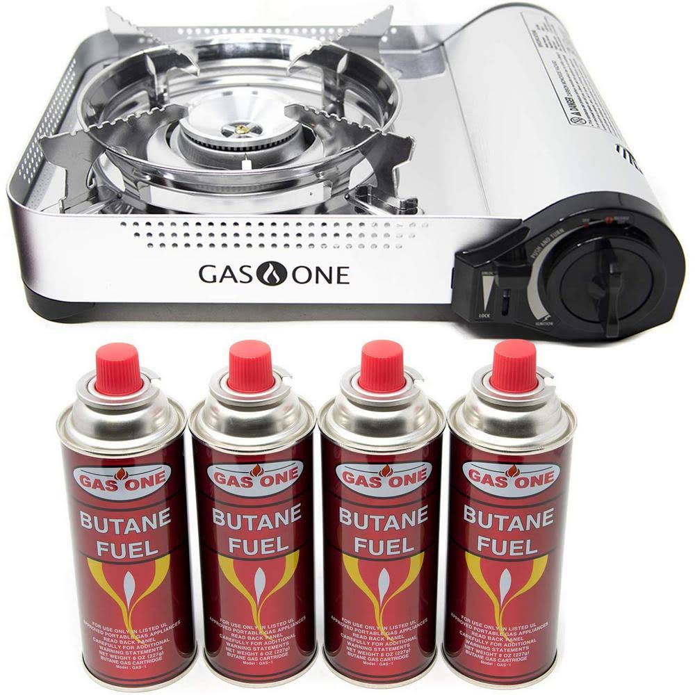 Gasone Premium Camp Stove and Butane Fuel (4-piece Bundle)