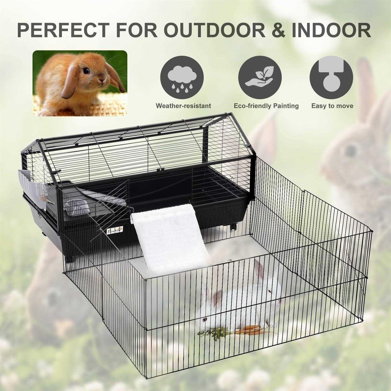 Rolling Metal Small Animal Hutch Cage with Main House and Run V5238