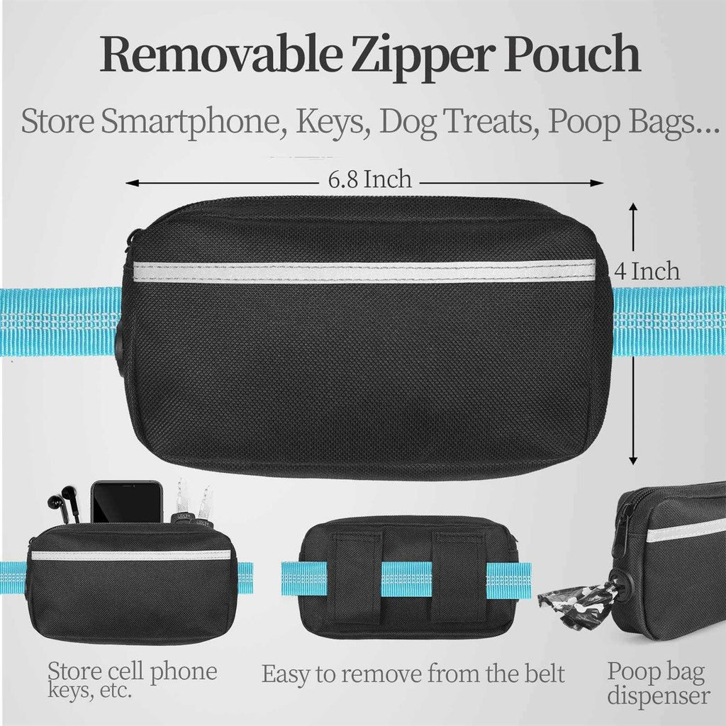 Hands Free Dog Leash with Zipper Pouch, Dual Padded Handles and Durable Bungee T4060