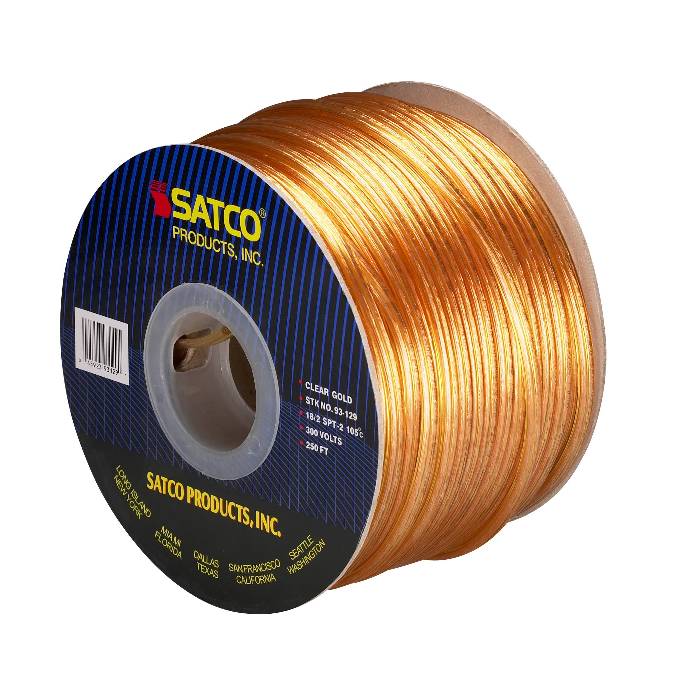 Satco 93-129 Bulk WIRE; 18/2 SPT-2 105C; 250 Foot Spool; Clear Gold