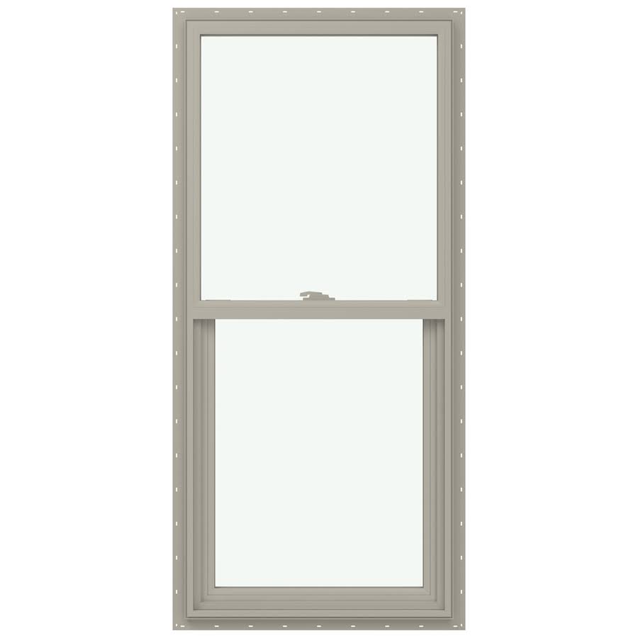 JELD-WEN V-2500 23.5-in x 47.5-in x 2.906-in Jamb Vinyl New Construction Desert Sand Single Hung Window in Brown | LOWOLJW143800