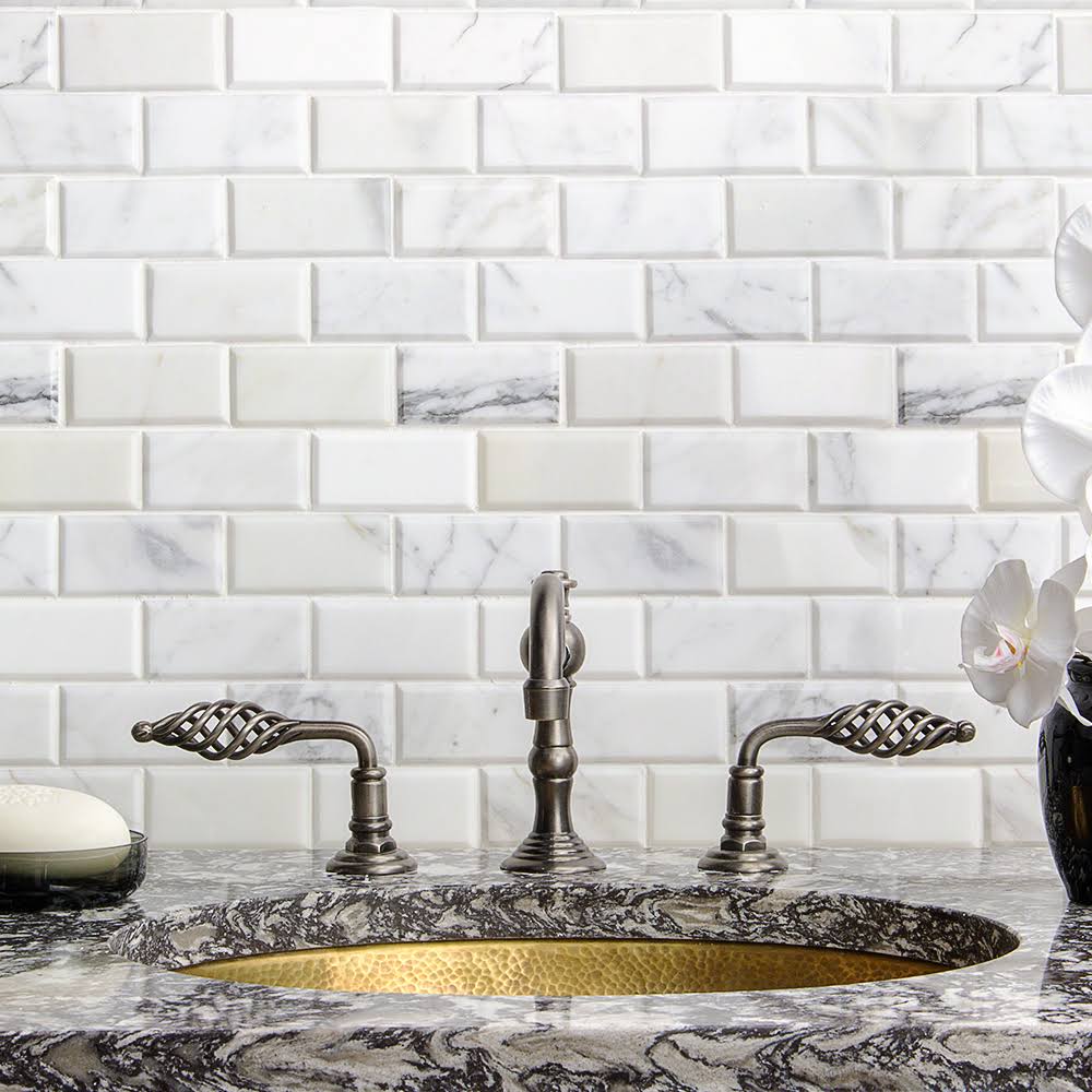 Beveled Marble Mosaic Tile White/Gray M5954