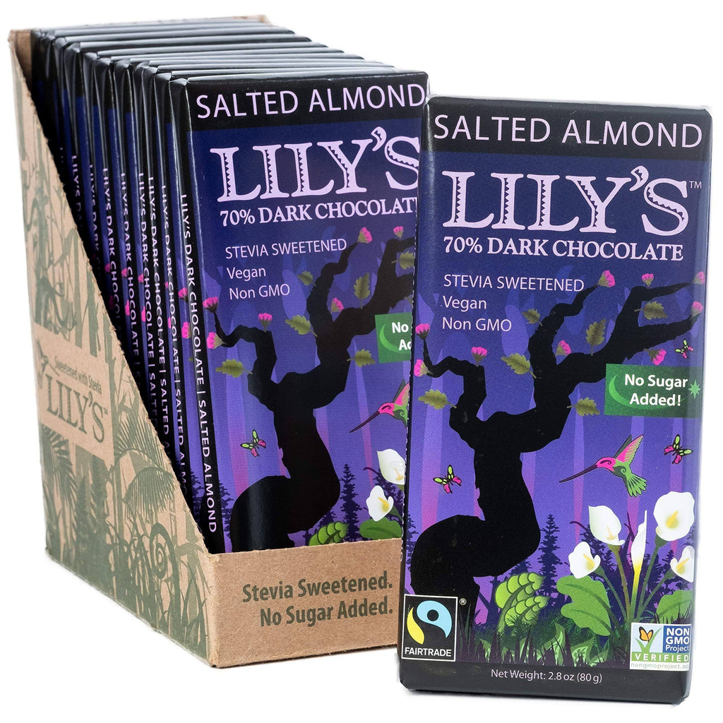 Salted Almond Dark Chocolate Bar by Lily&s Sweets Stevia Sweetened No Added Suga
