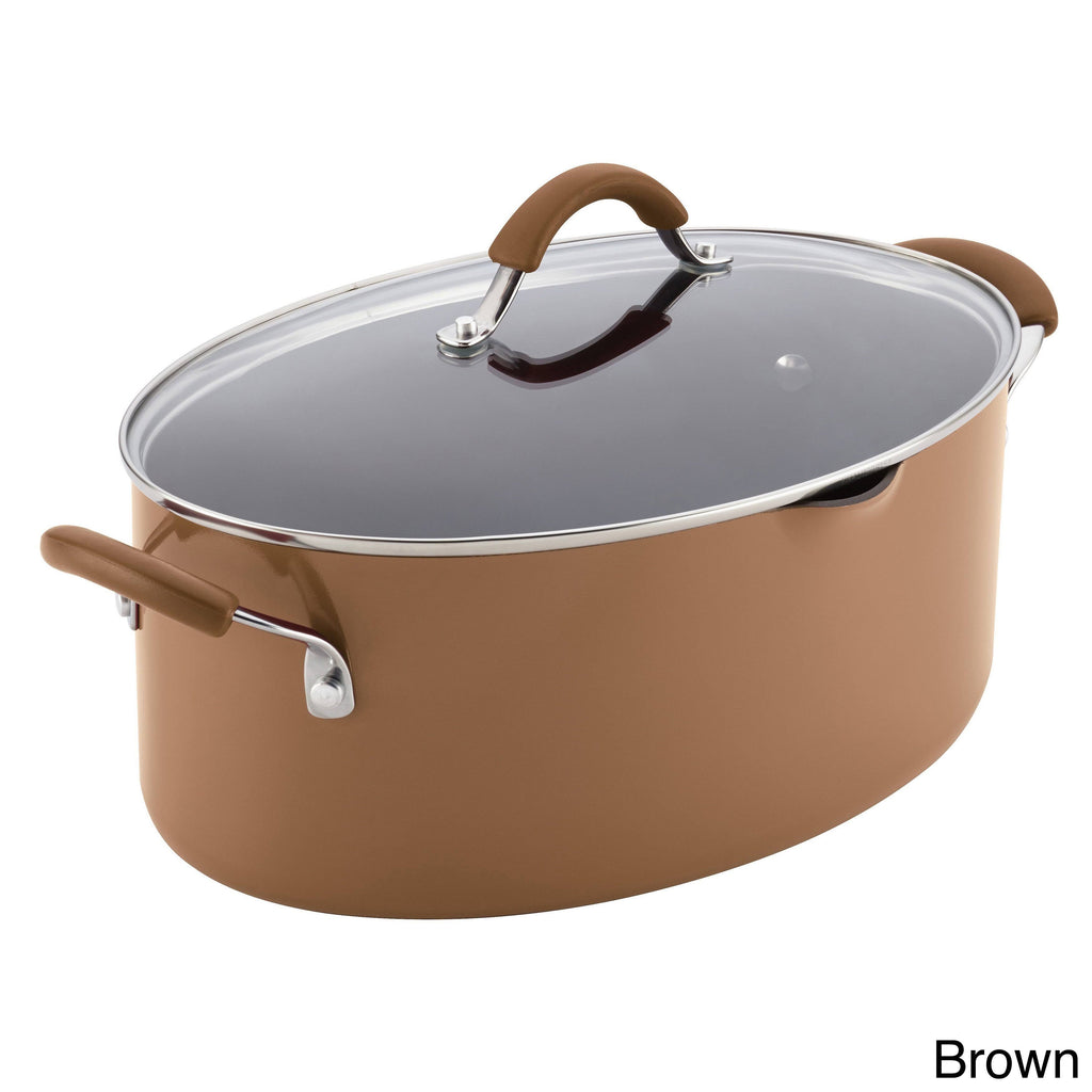 Hard Enamel Nonstick 8-Quart Covered Oval Pasta Pot with Pour Spout J7426