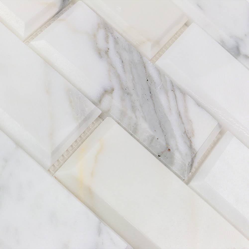 Beveled Marble Mosaic Tile White/Gray M5954