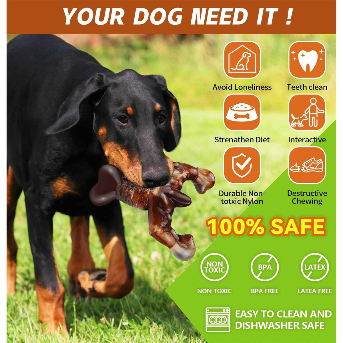 Indestructible Dog Chew Toy with Real Bacon Flavor for Large Dogs D213