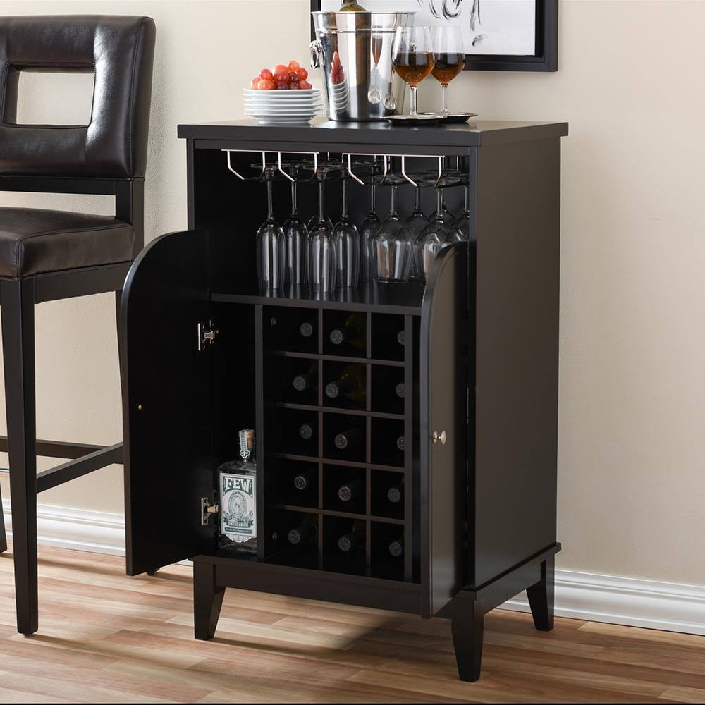 Modern Wood Dry Bar and Wine Cabinet, Dark Brown L889