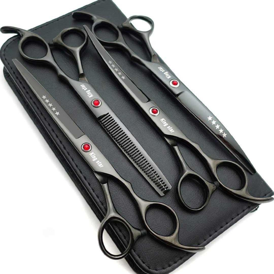 Kingstar 7.0in Titanium Professional dog grooming scissors set,Straight &amp; Thinning &amp; Curved scissors 4pcs set for dog grooming - Pet Supplies online store