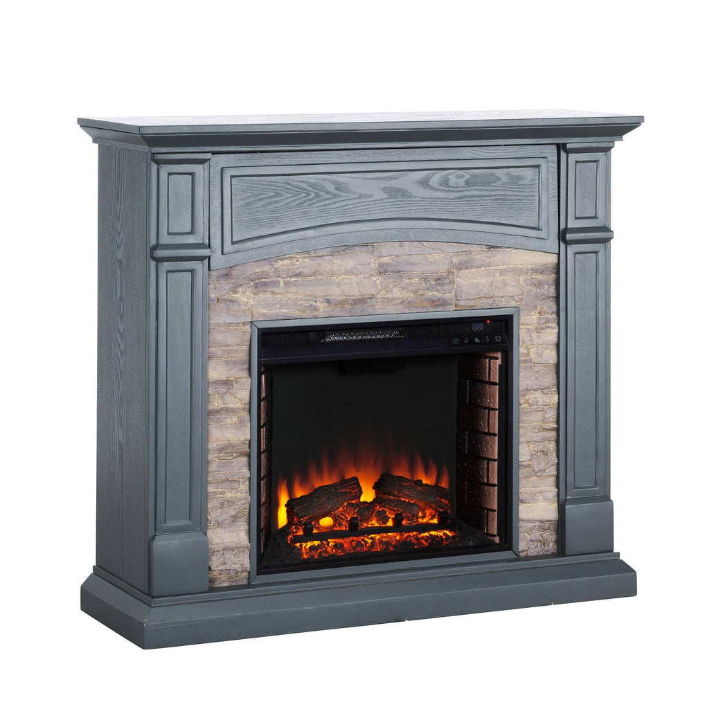 Salski Electric Media Fireplace Gray with Weathered Stone - Aiden Lane